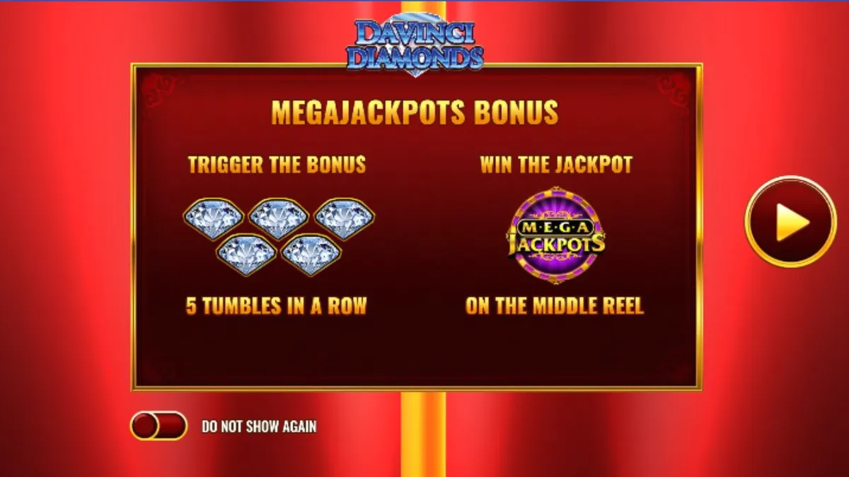 Tampilan visual slot Mega Jackpot DaVinci Diamonds dengan tema seni Renaissance dan permata.