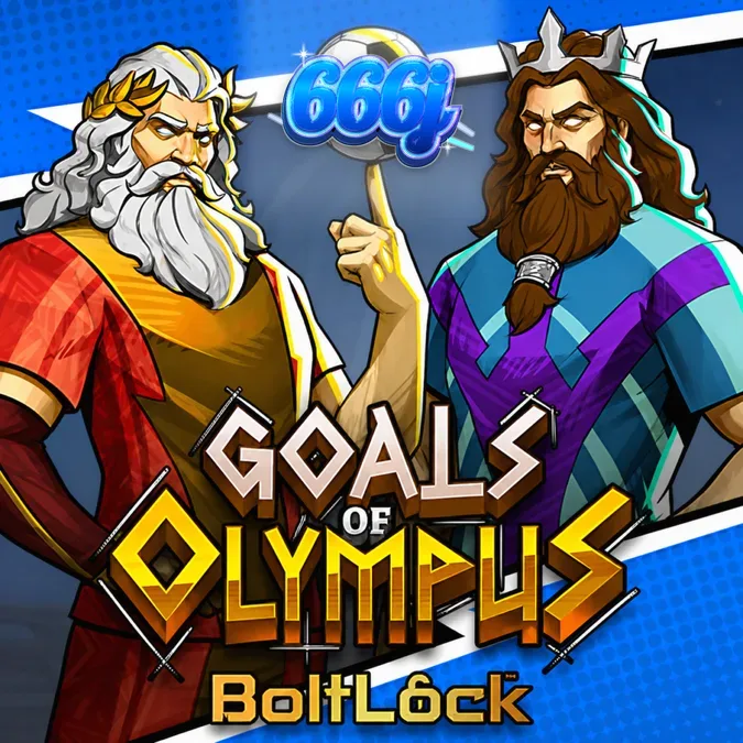 Simbol Zeus dan bola sepak di slot Goals of Olympus BoltLock